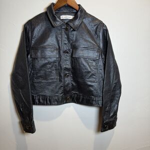 Rebecca Minkoff Jacket Women’s Size Large Vegan Black Sparkle NWOT Glitter Crop